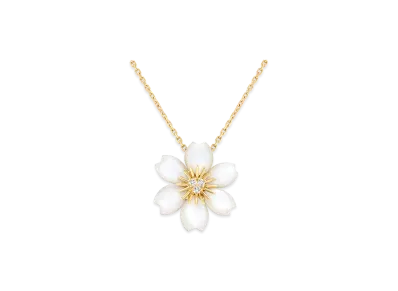 Van Cleef & Arpels Rose de Noel pendant mini model "18K Yellow gold/Diamond/Mother-of-pearl"