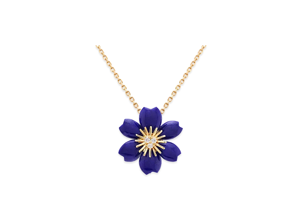 Van Cleef & Arpels Rose de Noel pendant mini model "18K Yellow gold/Diamond/Lapis lazuli"