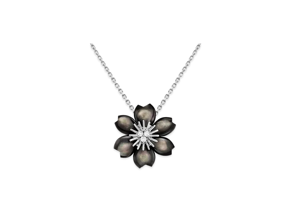 Van Cleef & Arpels Rose de Noel pendant mini model "18K White gold/Diamond/Mother-of-pearl"