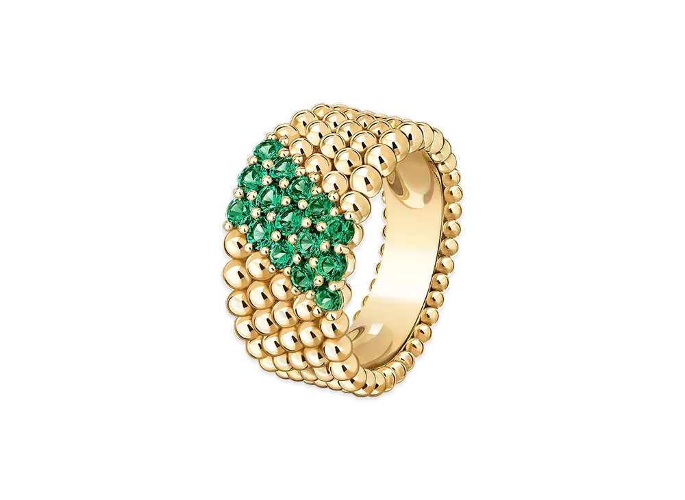 Van Cleef & Arpels Perlee couleurs ring 5 rows model "18K Yellow gold/Emerald"