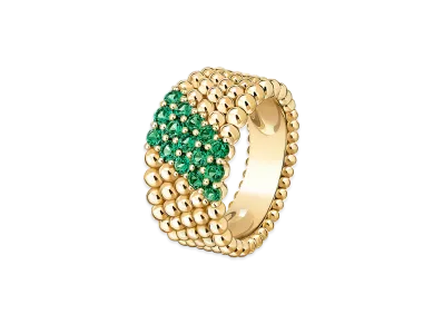 Van Cleef & Arpels Perlee couleurs ring 5 rows model "18K Yellow gold/Emerald"