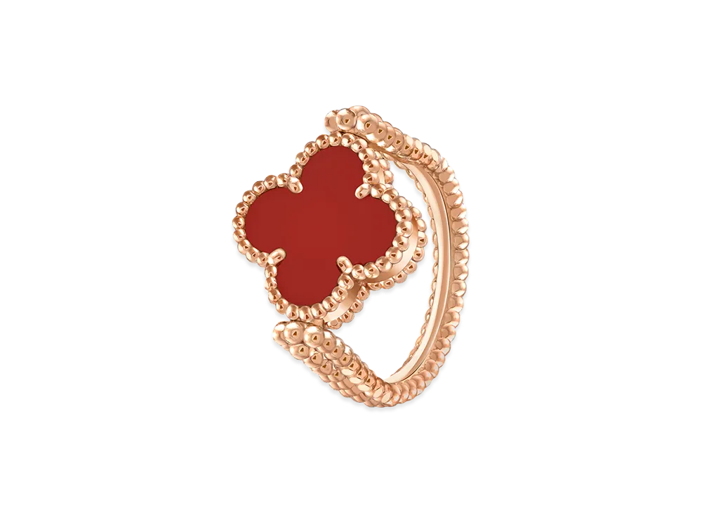 Van Cleef & Arpels Vintage Alhambra reversible ring "18K Rose gold/Carnelian/Diamond"