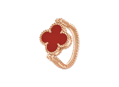 Van Cleef & Arpels Vintage Alhambra reversible ring "18K Rose gold/Carnelian/Diamond"