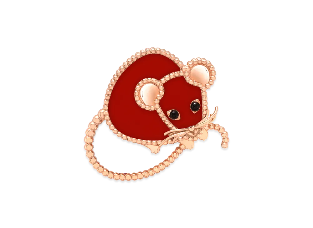 Van Cleef & Arpels Lucky Animals Mouse clip "18K Rose gold/Onyx/Carnelian"