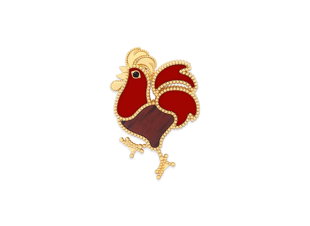 Van Cleef & Arpels Lucky Animals Rooster clip "18K Yellow gold/Onyx/Obsidian/Carnelian"