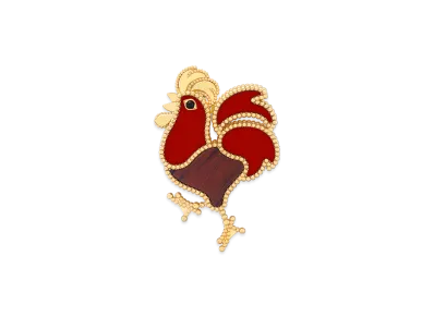 Van Cleef & Arpels Lucky Animals Rooster clip "18K Yellow gold/Onyx/Obsidian/Carnelian"