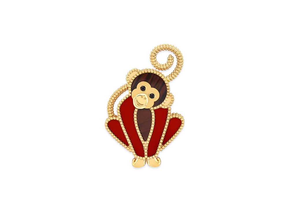 Van Cleef & Arpels Lucky Animals Monkey clip "18K Yellow gold/Onyx/Obsidian/Carnelian"
