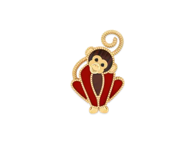 Van Cleef & Arpels Lucky Animals Monkey clip "18K Yellow gold/Onyx/Obsidian/Carnelian"