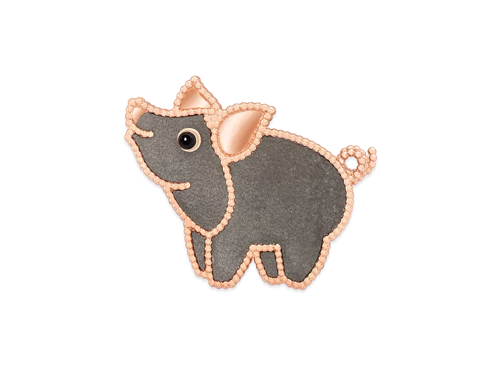 Van Cleef & Arpels Lucky Animals Pig clip "18K Rose gold/Onyx/Obsidian"