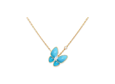 Van Cleef & Arpels Deux Papillons pendant "18K Yellow gold/Turquoise/Diamond"