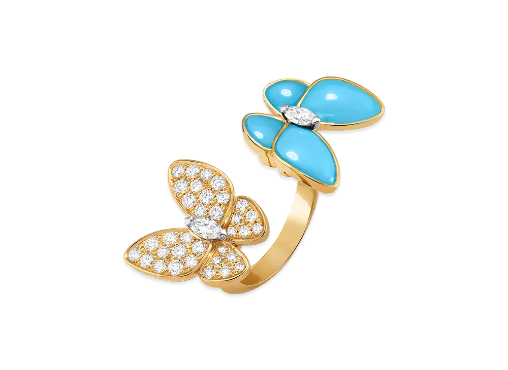 Van Cleef & Arpels Deux Papillons Entre les Doigts ring "18K Yellow gold/Turquoise/Diamond"