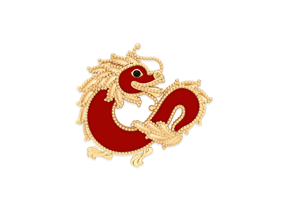 Van Cleef & Arpels Lucky Animals Dragon clip "18K Yellow gold/Onyx/Carnelian"