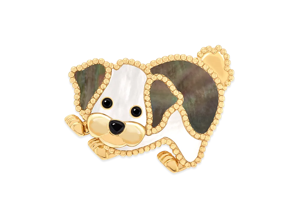 Van Cleef & Arpels Lucky Animals Bichon Frise clip "18K Yellow gold/Onyx/Mother-of-pearl"