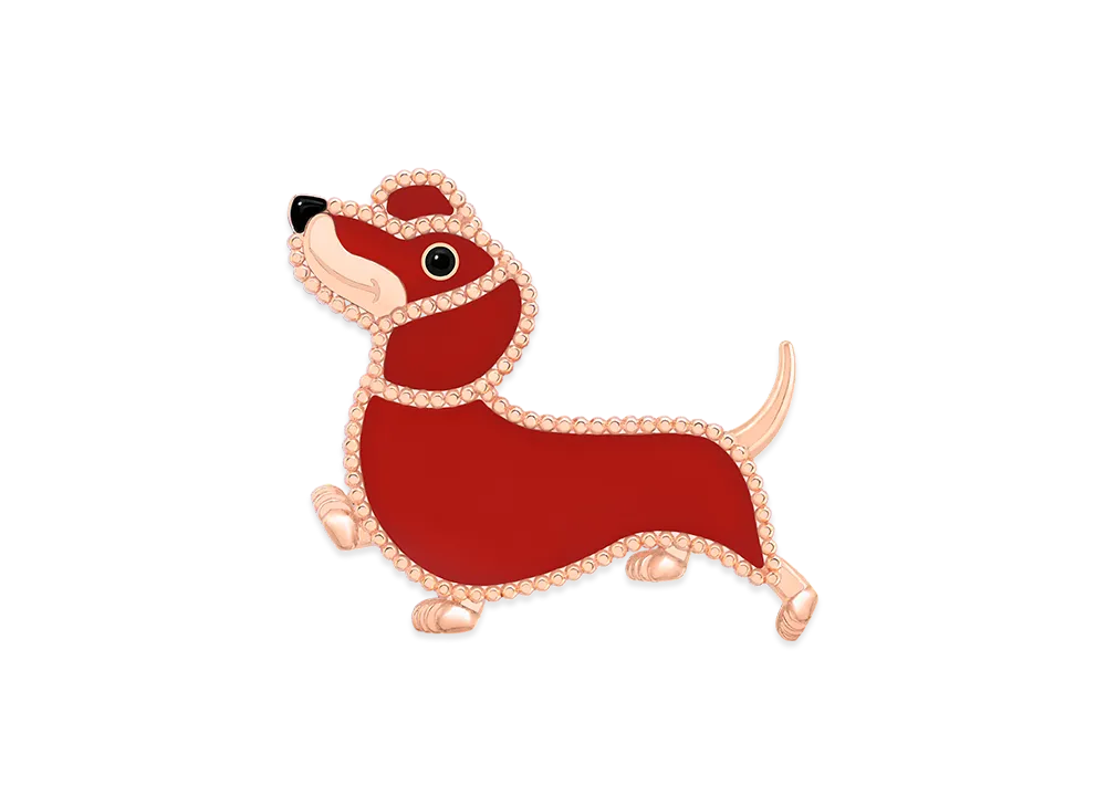 Van Cleef & Arpels Lucky Animals Dachshund clip "18K Rose gold/Onyx/Carnelian"