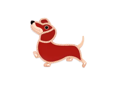 Van Cleef & Arpels Lucky Animals Dachshund clip "18K Rose gold/Onyx/Carnelian"