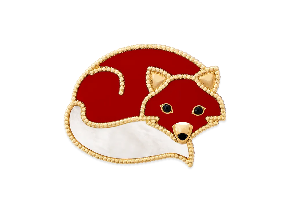 Van Cleef & Arpels Lucky Animals Fox clip "18K Yellow gold/Onyx/Carnelian/Mother-of-pearl"
