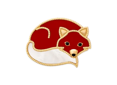 Van Cleef & Arpels Lucky Animals Fox clip "18K Yellow gold/Onyx/Carnelian/Mother-of-pearl"