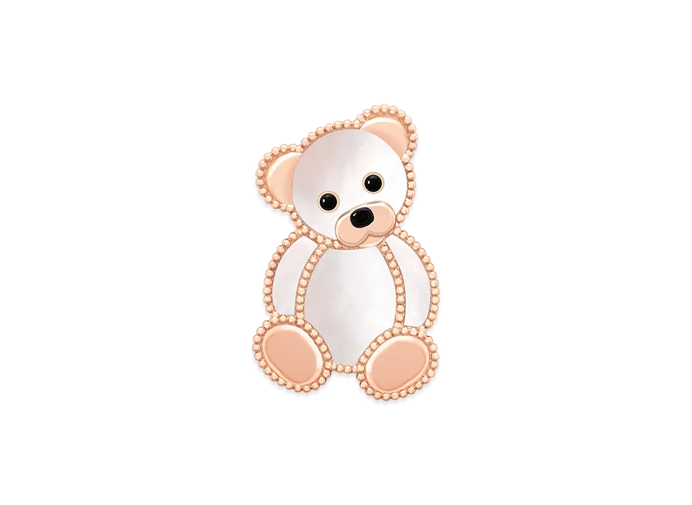 Van Cleef & Arpels Lucky Animals Teddy Bear clip "18K Rose gold/Onyx/Mother-of-pearl"