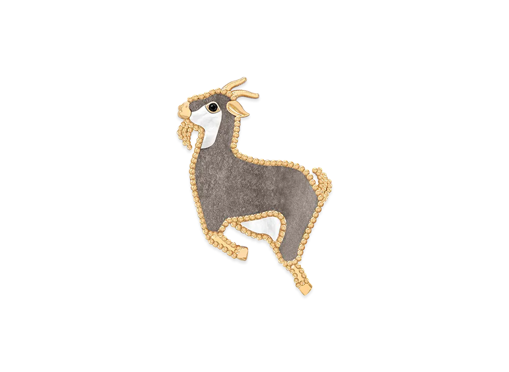 Van Cleef & Arpels Lucky Animals Goat clip "18K Yellow gold/Onyx/Obsidian/Mother-of-pearl"