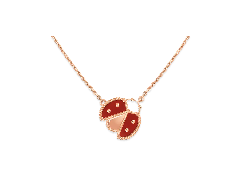 Van Cleef & Arpels Lucky Spring pendant open wing ladybug "18K Rose gold/Onyx/Carnelian"