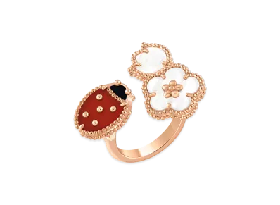 Van Cleef & Arpels Lucky Spring Entre les Doigts ring "18K Rose gold/Onyx/Carnelian/Mother-of-pearl"
