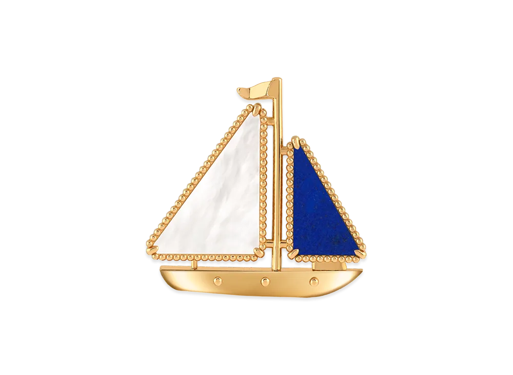 Van Cleef & Arpels Lucky Summer Boat clip "18K Yellow gold/Mother-of-pearl/Lapis lazuli"