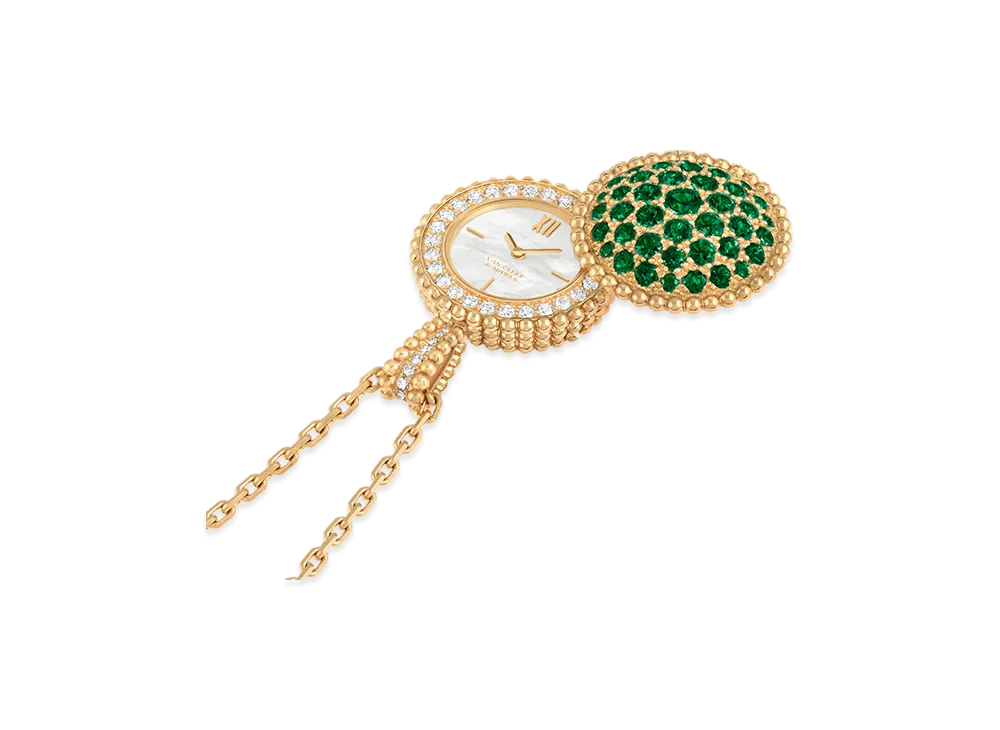 Van Cleef & Arpels Perlee secret pendant watch "18K Yellow gold/Emerald/Diamond/Mother-of-pearl"