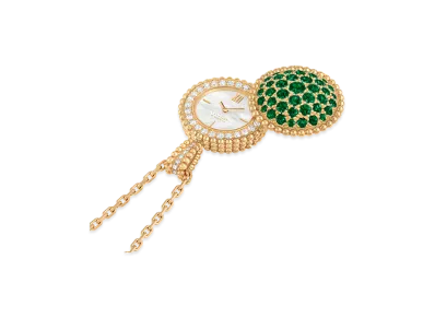Van Cleef & Arpels Perlee secret pendant watch "18K Yellow gold/Emerald/Diamond/Mother-of-pearl"
