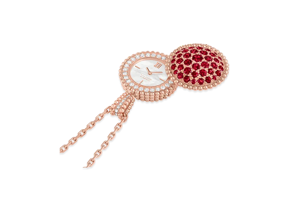 Van Cleef & Arpels Perlee secret pendant watch "18K Rose gold/Diamond/Mother-of-pearl/Ruby"