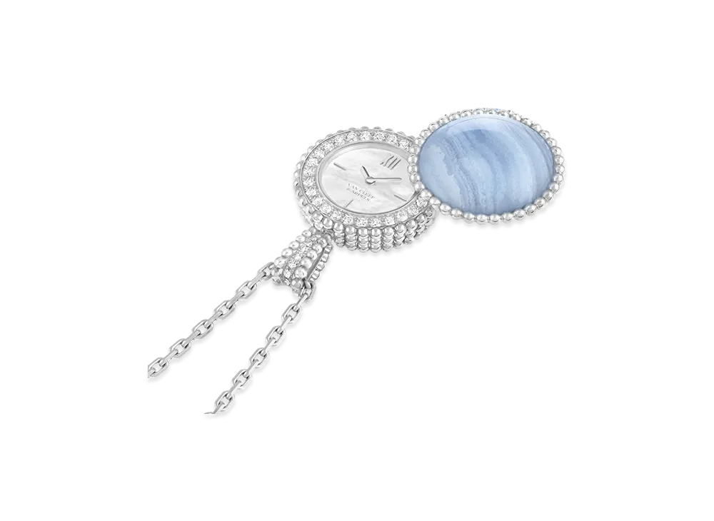 Van Cleef & Arpels Perlee secret pendant watch "18K White gold/Chalcedony/Diamond/Mother-of-pearl"