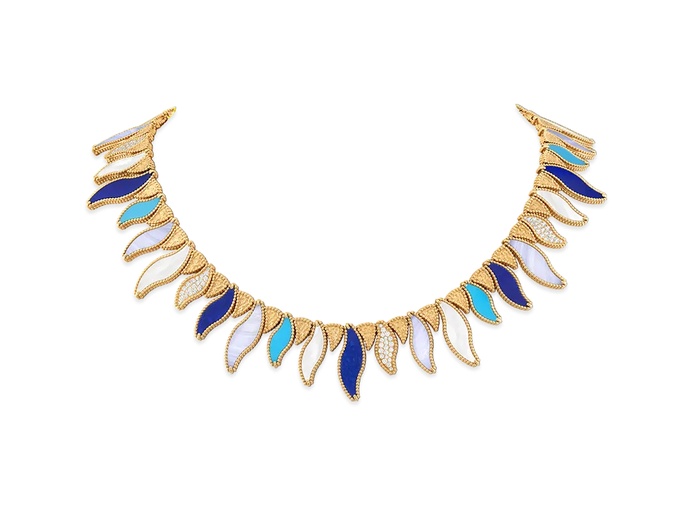 Van Cleef & Arpels Lucky Summer Wave necklace "18K Yellow gold/Chalcedony/Turquoise/Diamond/Mother-of-pearl/Lapis lazuli"