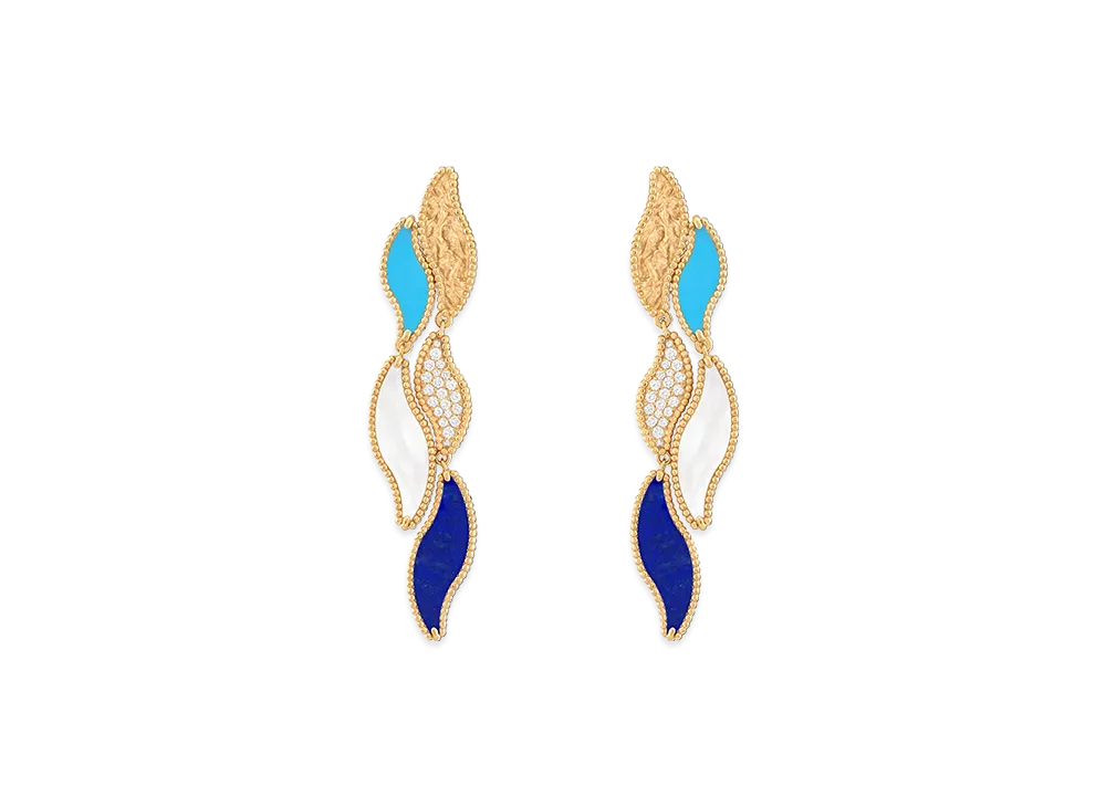 Van Cleef & Arpels Lucky Summer Wave earrings "18K Yellow gold/Turquoise/Diamond/Mother-of-pearl/Lapis lazuli"