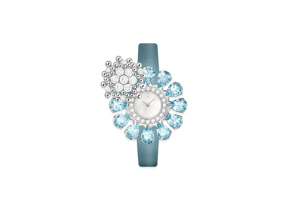 Van Cleef & Arpels Fleurette Secret watch "18K White gold/Aquamarine/Diamond/Mother-of-pearl"