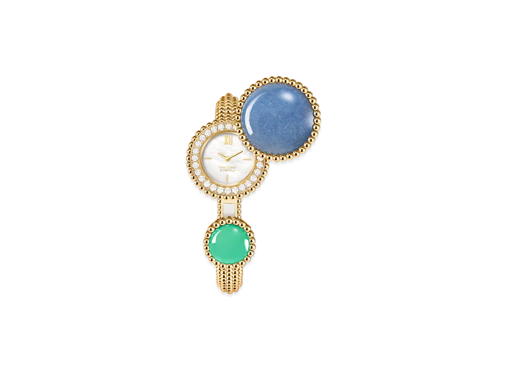 Van Cleef & Arpels Perlee Toi & Moi secret watch medium model "18K Yellow gold/Quartz/Chrysoprase/Diamond/Mother-of-pearl"