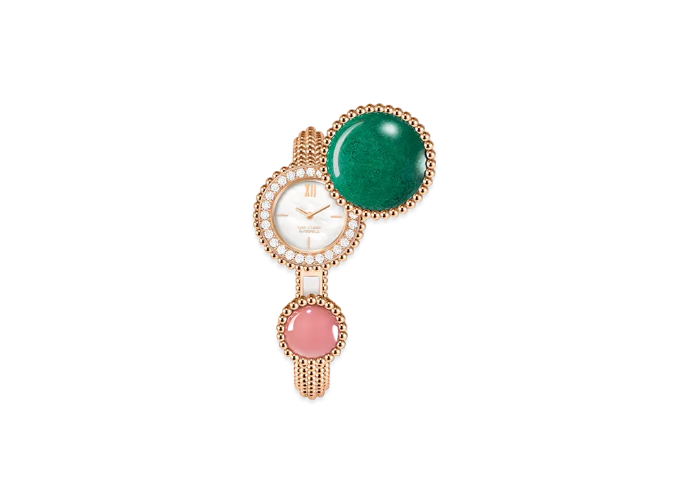 Van Cleef & Arpels Perlee Toi & Moi secret watch small model "18K Rose gold/Quartz/Jasper/Diamond/Mother-of-pearl"