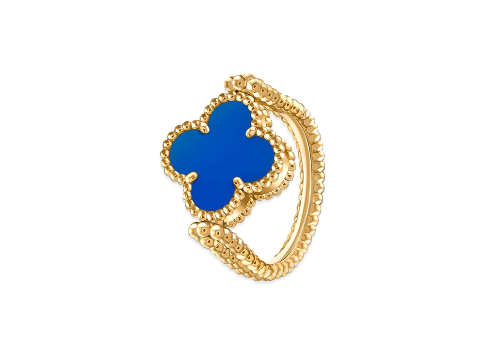 Van Cleef & Arpels Vintage Alhambra reversible ring "18K Yellow gold/Agate/Diamond"