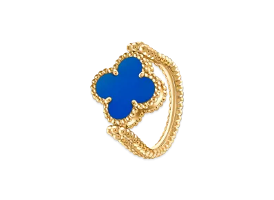 Van Cleef & Arpels Vintage Alhambra reversible ring "18K Yellow gold/Agate/Diamond"