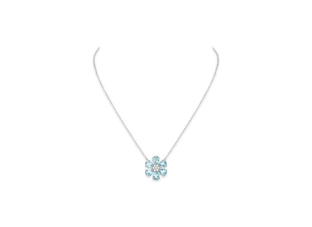 Van Cleef & Arpels Fleurette pendant "18K White gold/Aquamarine/Diamond"