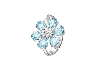 Van Cleef & Arpels Fleurette ring "18K White gold/Aquamarine/Diamond"