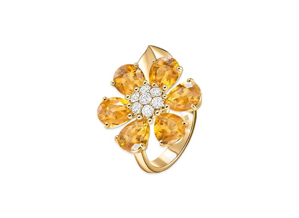 Van Cleef & Arpels Fleurette ring "18K Yellow gold/Citrine/Diamond"