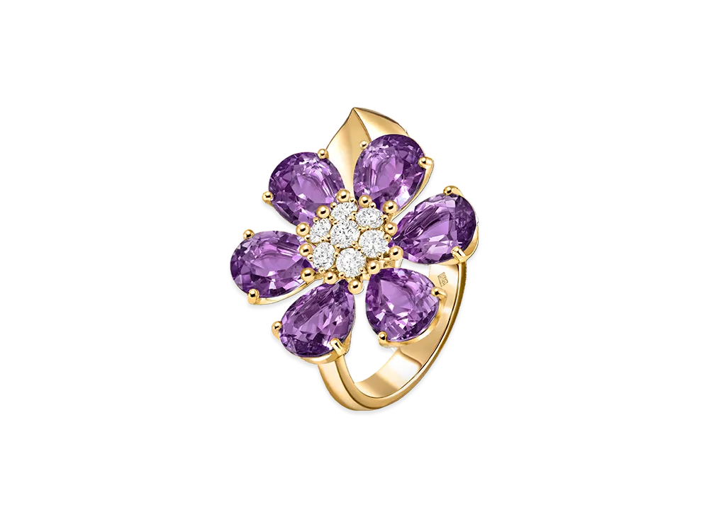 Van Cleef & Arpels Fleurette ring "18K Yellow gold/Amethyst/Diamond"