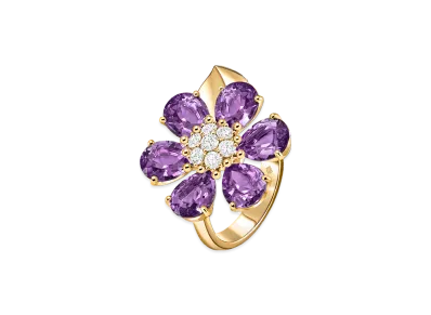 Van Cleef & Arpels Fleurette ring "18K Yellow gold/Amethyst/Diamond"