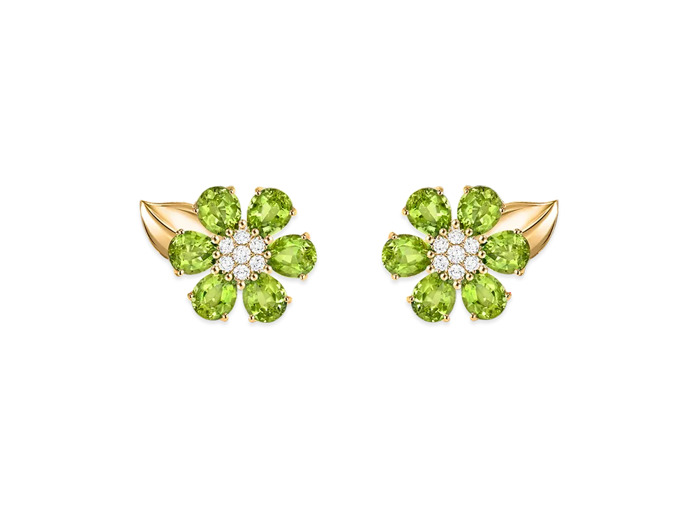 Van Cleef & Arpels Fleurette earrings "18K Yellow gold/Diamond/Peridot"