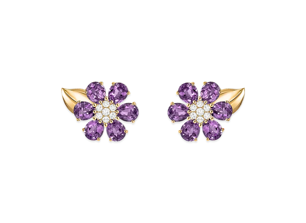 Van Cleef & Arpels Fleurette earrings "18K Yellow gold/Amethyst/Diamond"