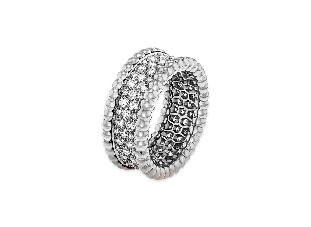 Van Cleef & Arpels Perlee diamonds ring 3 rows model "18K White gold/Diamond"