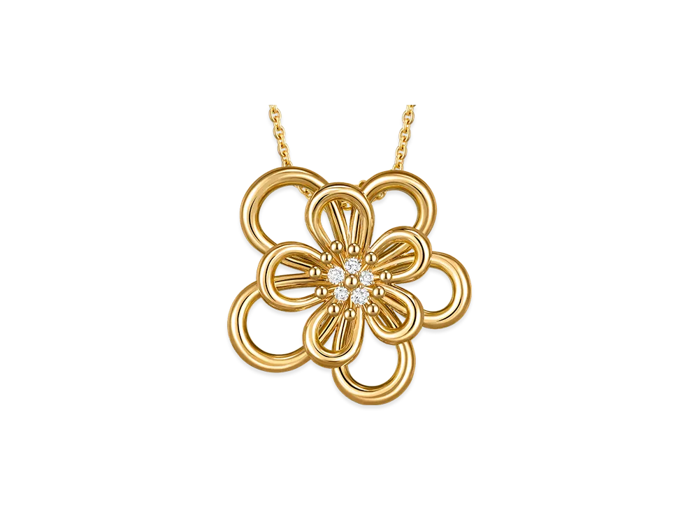 Van Cleef & Arpels Flowerlace clip pendant "18K Yellow gold/Diamond"