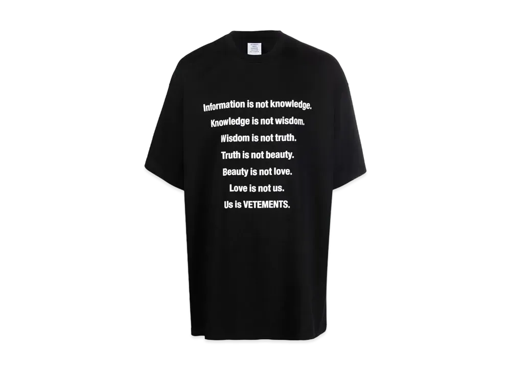 VETEMENTS Information Print ed T-shirt "Black"