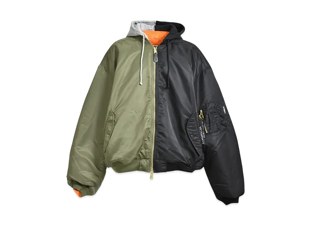VETEMENTS Split Hooded Bomber Jacket "Green/Black" UA65JA226G