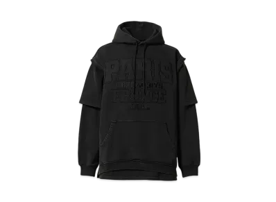 VETEMENTS XXXL Paris Logo Hoodie "Washed Black" UE64HD280B