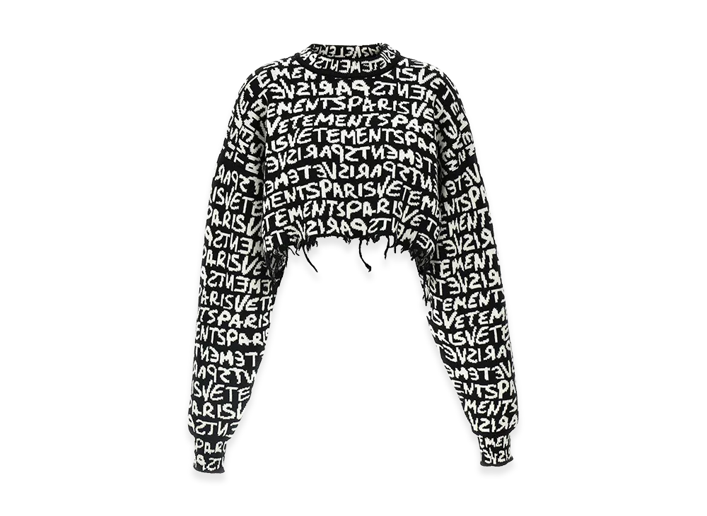 VETEMENTS Women's Paris Monogram Cropped Sweater "Black/White"
